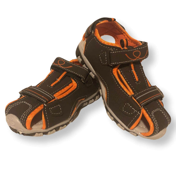 Boys Sandals Velcro Shoes Toddler and Little Kids Closed Toe Sandal, Black Red and Brown Orange, Size 9-13 - FPI Ventures