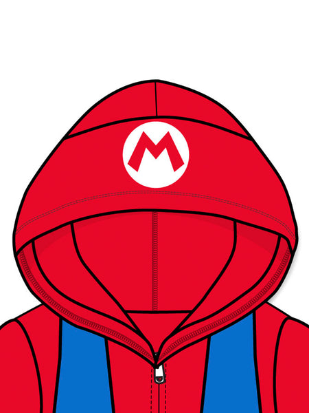 Super Mario Boys Onesie Pajamas Hooded One-Piece Blanket Sleeper, XS-L, Red - FPI Ventures