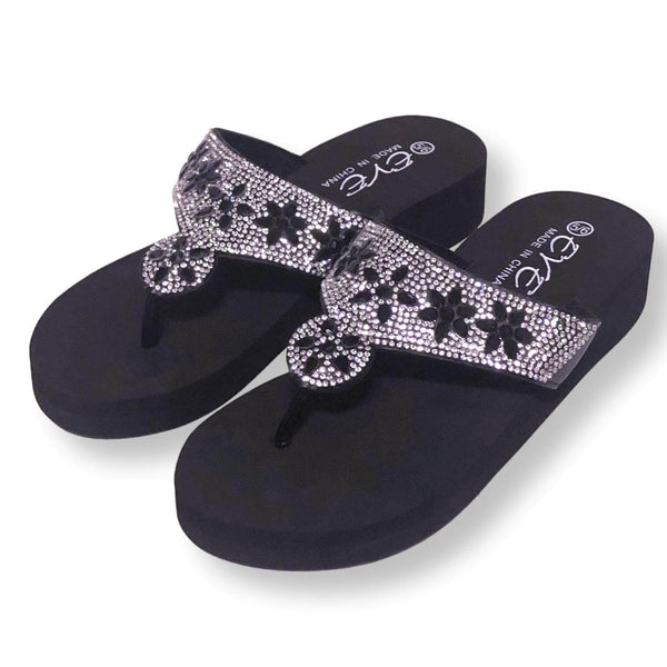 Womens Sandals Rhinestone Flip Flops Shoes For Women, Black/Blue/Brown, Size 5-11 - FPI Ventures