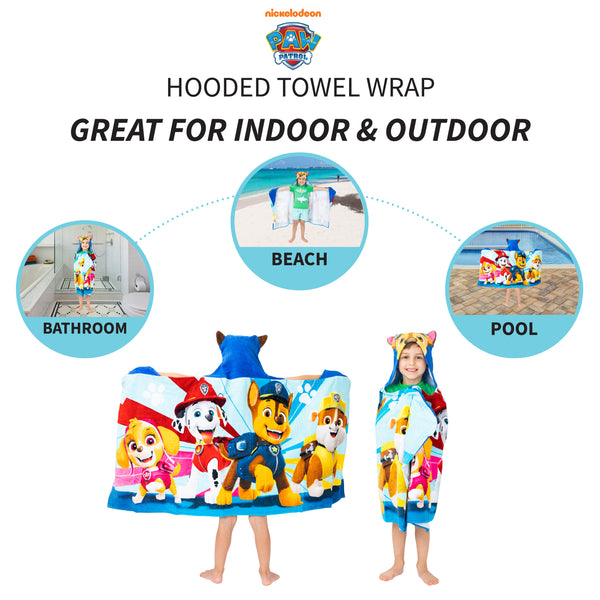 PAW Patrol Kids Bath and Beach Hooded Towel Wrap, 100% Cotton - FPI Ventures