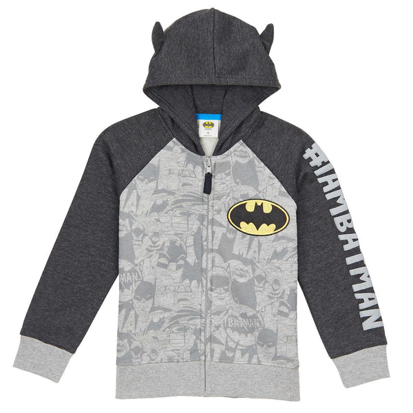 Batman Boys' 3-Piece Fleece Set - Hoodie, Tee & Jogger Pant - Dark Gray - Size 2T-6 - FPI Ventures