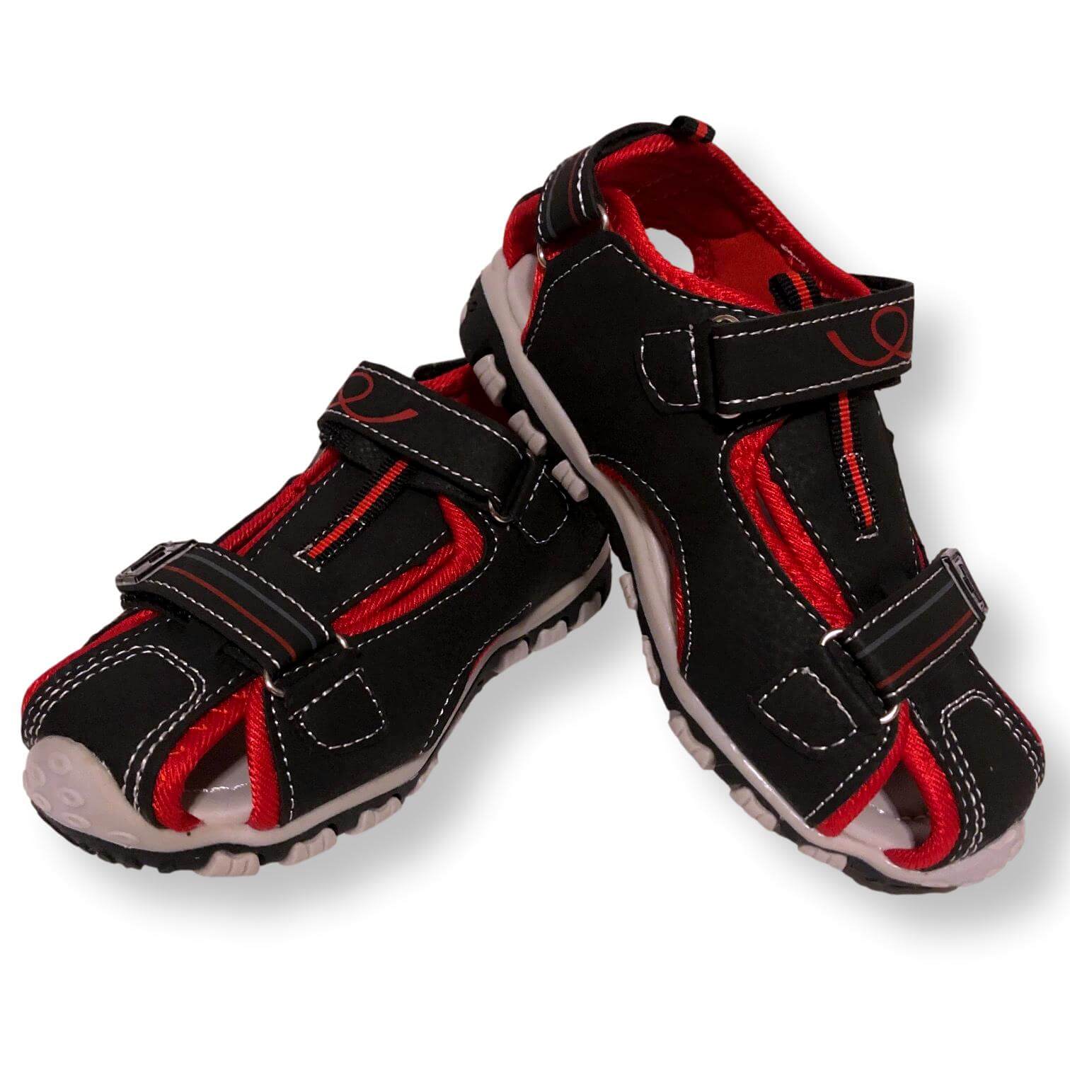Boys Sandals Velcro Shoes Toddler and Little Kids Closed Toe Sandal, Black Red and Brown Orange, Size 9-13 - FPI Ventures
