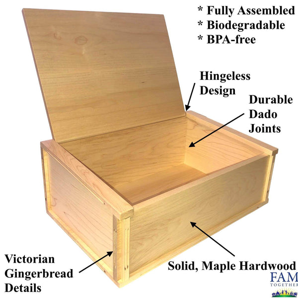 Victorian Decorative Bread Box for Kitchen Countertop Storage, Heirloom Quality Construction with Gingerbread Design, Solid Maple Hardwood, Great Gift Idea, Made in the USA - FPI Ventures