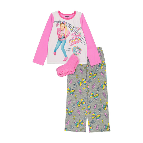 Jojo Siwa Girls Pajama Set with Socks, Long Sleeve Top and Pants 3pc PJ Outfit, 4-10, Pink - FPI Ventures