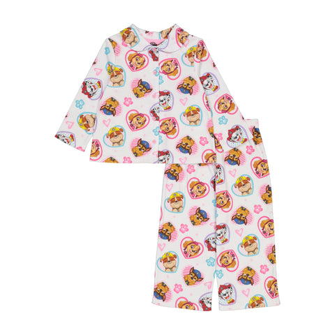 PAW Patrol Toddler Girls Pajama Set, Coat-Style Top and Long Pants PJ Outfit 2pc, 2T-4T, White - FPI Ventures