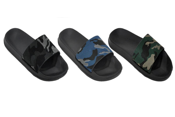 Camouflage Slides Boys' Sandals - Camo Black, Camo Blue, and Camo Green - Sizes 11.5-4 (Little/Big Boys) - FPI Ventures