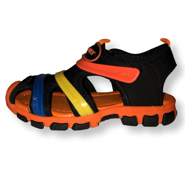 Boys Sandals Rainbow Shoes Toddler and Little Kids Closed Toe Sandal, Black Orange, Sizes 9-13 - FPI Ventures