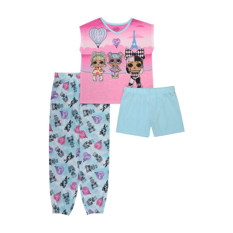LOL Girls Pajamas Short Sleeve Kids PJs 3 Piece Set - FPI Ventures