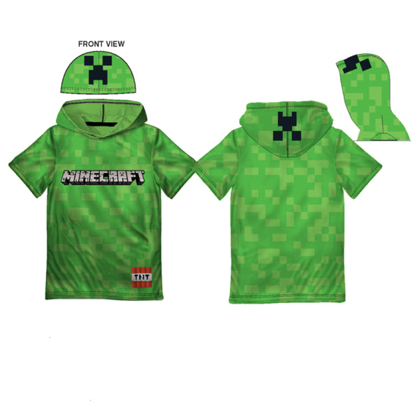 Minecraft Boys Cosplay Hooded Short Sleeve T-Shirt and Short Set 2pc Green - FPI Ventures