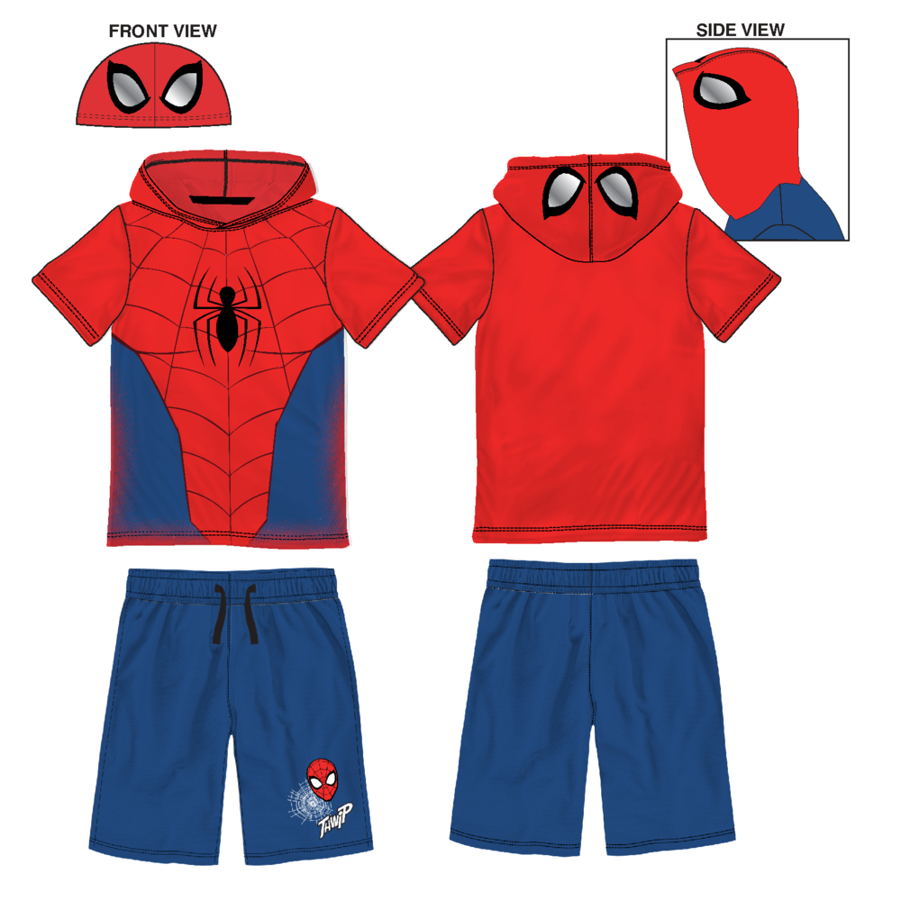 Spider-Man Boys Cosplay Hooded Short Sleeve T-Shirt and Short Set 2pc Red - FPI Ventures