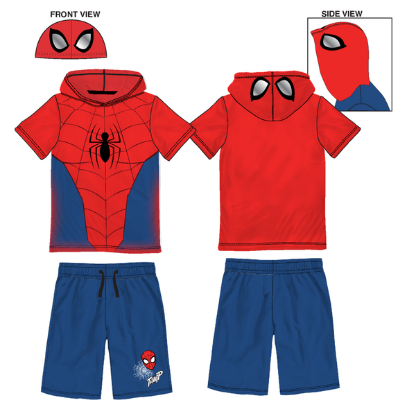 Spider-Man Boys Cosplay Hooded Short Sleeve T-Shirt and Short Set 2pc Red - FPI Ventures