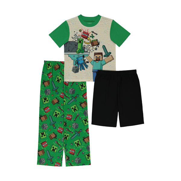 Minecraft Sword Boys Pajamas Short Sleeve Kids PJs 3pc Set Sizes 6-12 - FPI Ventures