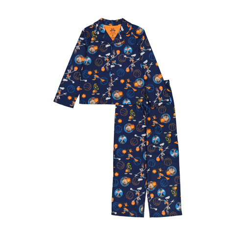 Space Jam Boys Pajama Coat Set, Long Sleeve Little Big Kid PJ's, 2PC Sleep Set, 4-10, Navy Blue - FPI Ventures
