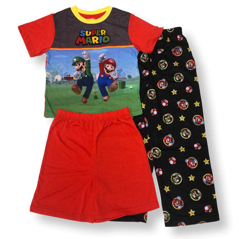Mario Pajamas for Boys Super Mario Short Sleeve Kids PJs 3 Piece Sleep Set - FPI Ventures