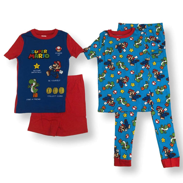Mario Cotton Pajamas for Boys Super Mario Short Sleeve Kids PJs 4 Piece Set - FPI Ventures