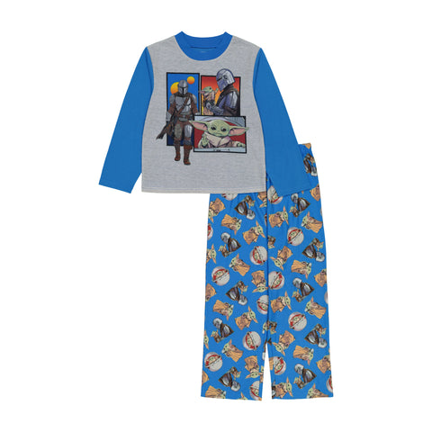Baby Yoda Boys Pajama Set, Long Sleeve Top and Pants 2PC PJ Outfit, 4-10, Blue - FPI Ventures