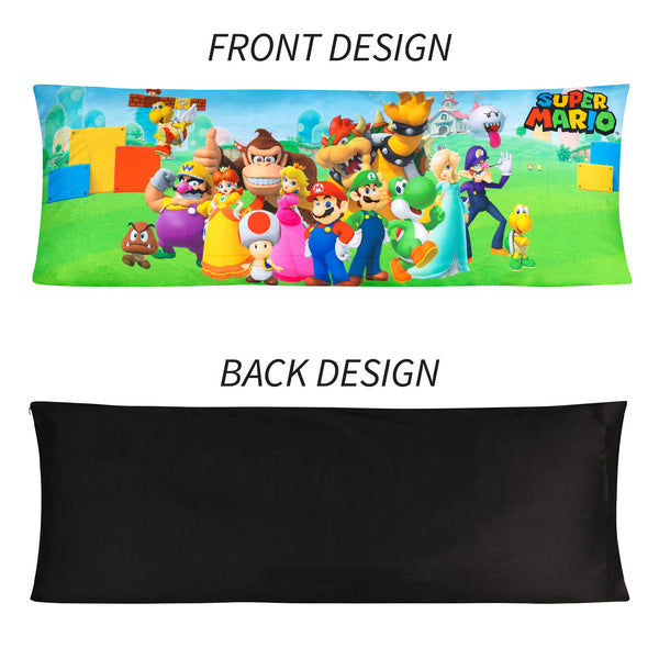 Super Mario Body Pillow Cover with Zipper, Kids Bedding, 20"x54" - FPI Ventures