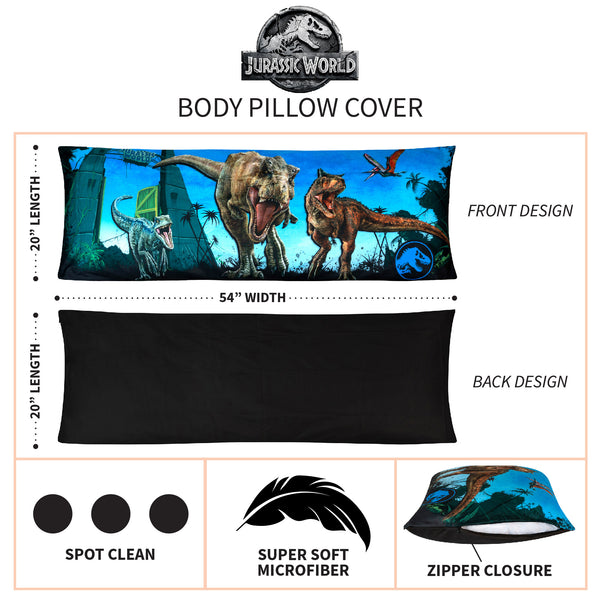 Jurassic World 2 Body Pillow Cover with Zipper, Kids Bedding, 20"x54" - FPI Ventures