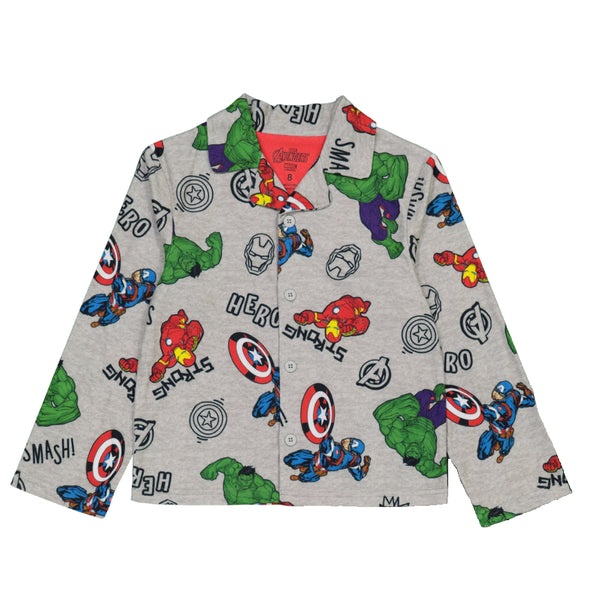 Avengers Boys Pajama Set, Long Sleeve Coat-Style Top and Pants 2PC PJ Outfit, 4-10, Gray - FPI Ventures