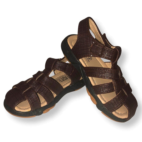 Boys Sandals Toddler Faux Leather Velcro Shoes, Black and Brown, Size 5-10 - FPI Ventures
