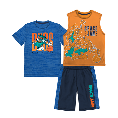 Space Jam Boys Clothes 3pc Top and Short Set Blue - FPI Ventures