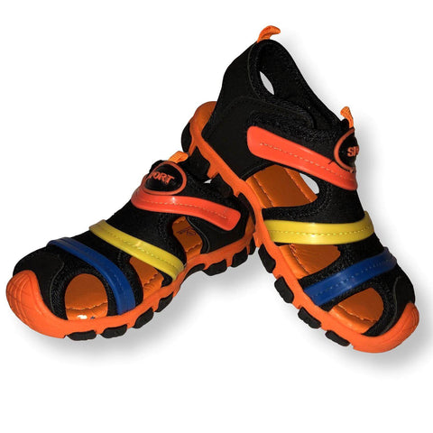 Boys Sandals Rainbow Shoes Toddler and Little Kids Closed Toe Sandal, Black Orange, Sizes 9-13 - FPI Ventures