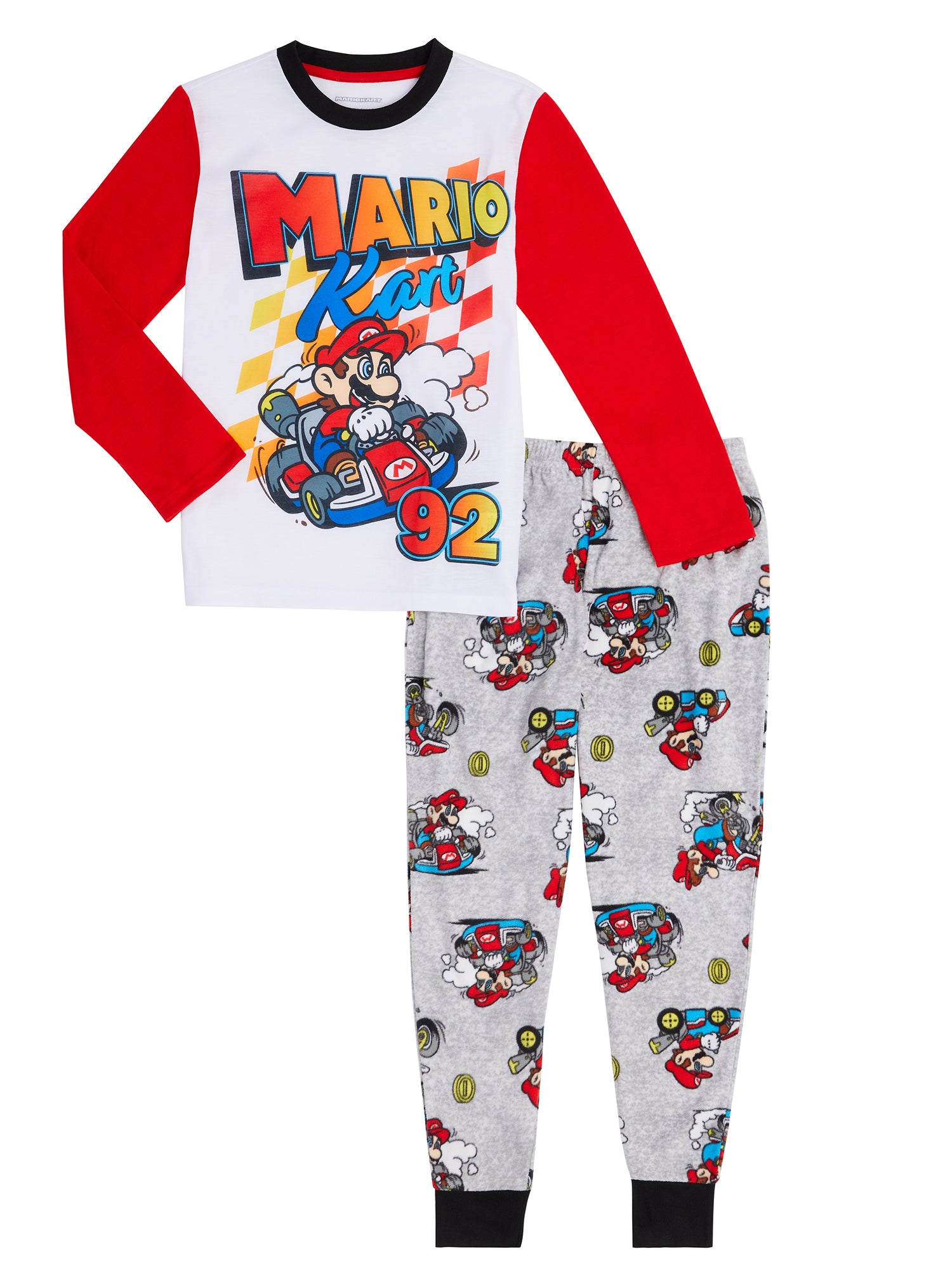 Mario Kart Boys Pajamas Set, Long Sleeve Little Big Kid PJ's, 2-Piece Mario Sleepwear, 4-12 - FPI Ventures