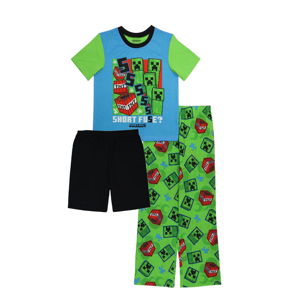 Minecraft Boys Pajamas Short Sleeve Kids PJs 3pc Set Sizes 6-12 - FPI Ventures