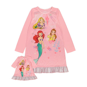 Disney Princess Pajama Nightgown with Matching Doll Gown 2pc Granny Gown for Girls, 4-8, Pink - FPI Ventures