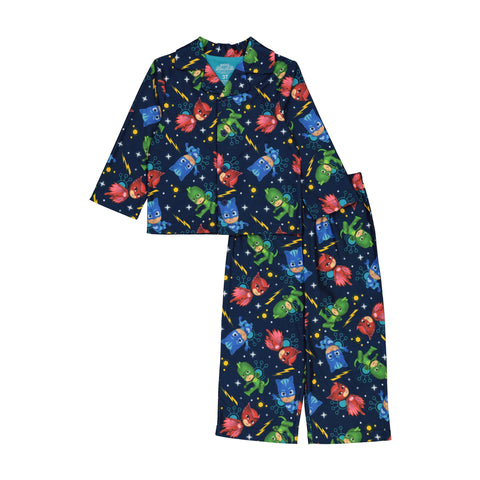 PJ Masks Toddler Boys Pajama Set, Long Sleeve Coat-Style Top and Pants 2PC PJ Outfit, 2T-4T, Black - FPI Ventures